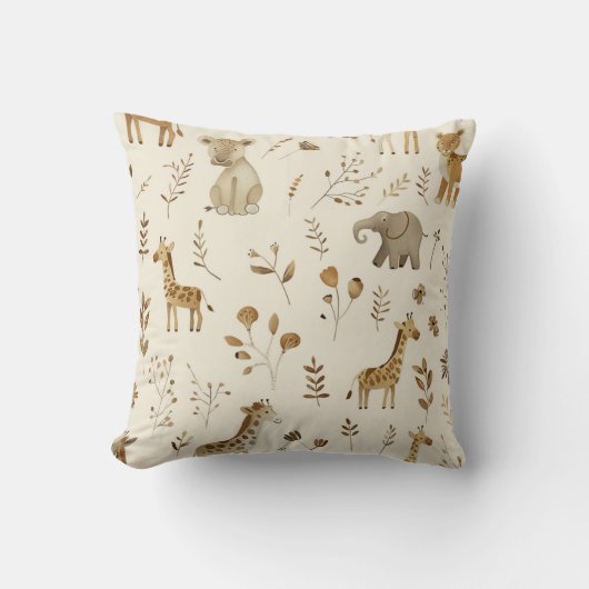 Coussin Boho Blanc Beige Jungle Animaux (Recto)