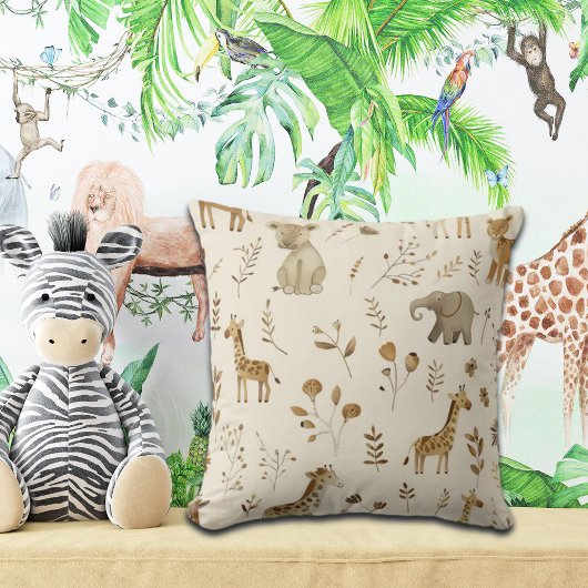Coussin Boho Blanc Beige Jungle Animaux