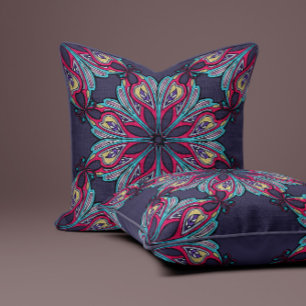 Coussin Boho Bloom en bleu indigo