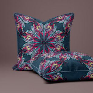 Coussin Boho Bloom en bleu marine profond
