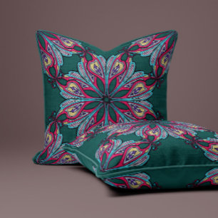 Coussin Boho Bloom en bleu sarcelle profond