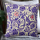 Coussin Boho Blue Abstrait<br><div class="desc">Bleu et blanc cassé abstrait fleuri motif géométrique botanique avec accents de rouge.</div>