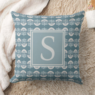 Coussin Boho Blue Floral Monogram Cushion