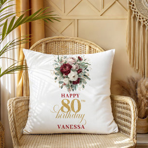 Coussin Boho Blush Bourgogne 80e Anniversaire Personnalisé