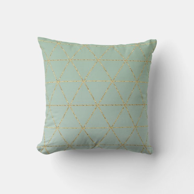 Coussin Boho Bohème Chic Géométrique Doré & Menthe Glamour (Recto)