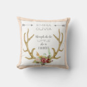 Coussin BOHO Bohemian Deer Antler Floral Baby Birth State (Recto)