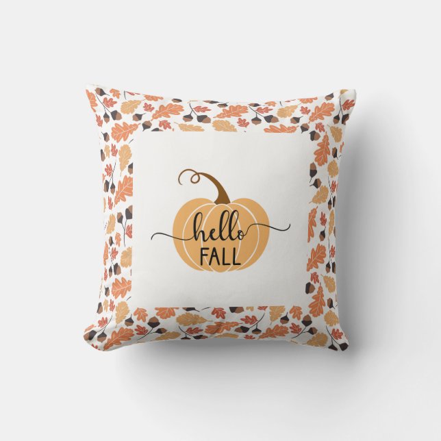 Coussin Boho Bonjour Automne Citrouille avec Feuilles d'Au (Recto)