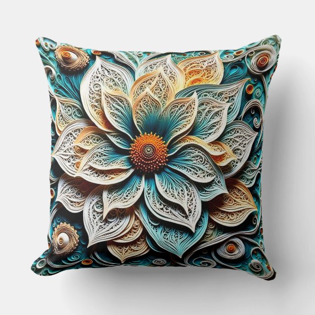 Coussin Boho Botanical Zentangle Floral Throw Pillow  (Recto)