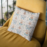 Coussin Boho Bows Bleus et Fleurs<br><div class="desc">Boho et coussin rustique avec illustration dessinée à la main d'arcs et de fleurs aux couleurs bleues.</div>