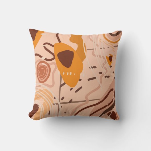Coussin Boho Brun Tan Beige Orange Art Abstrait (Recto)