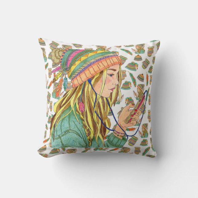 Coussin Boho Casquette fille (Recto)