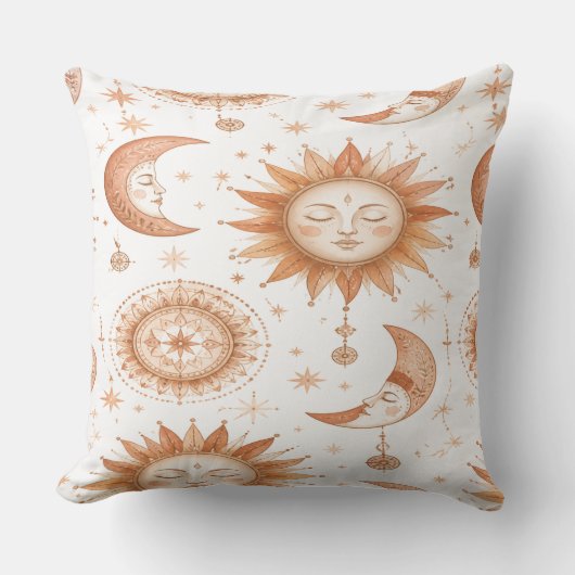 Coussin Boho Celestial Sun Moon Throw Pillow (Recto)
