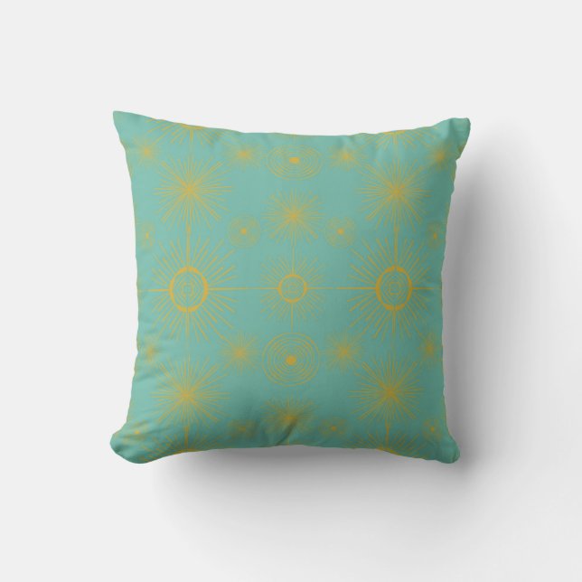 Coussin Boho Celestial Sun Stars Turquoise Motif (Recto)