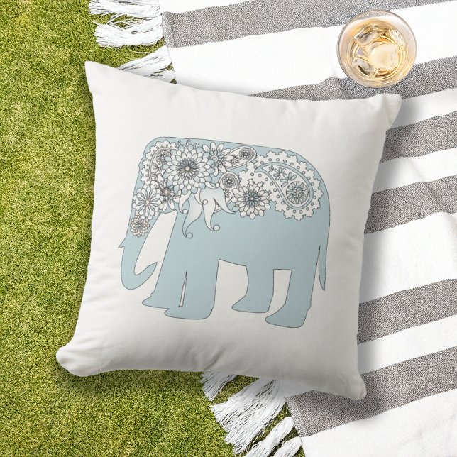 Coussin Boho Chic Bleu Paisley Eléphant (Créateur téléchargé)