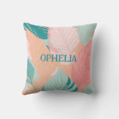 Coussin Boho Chic Coral Turquoise Rose Feuilles Nom du béb (Verso)