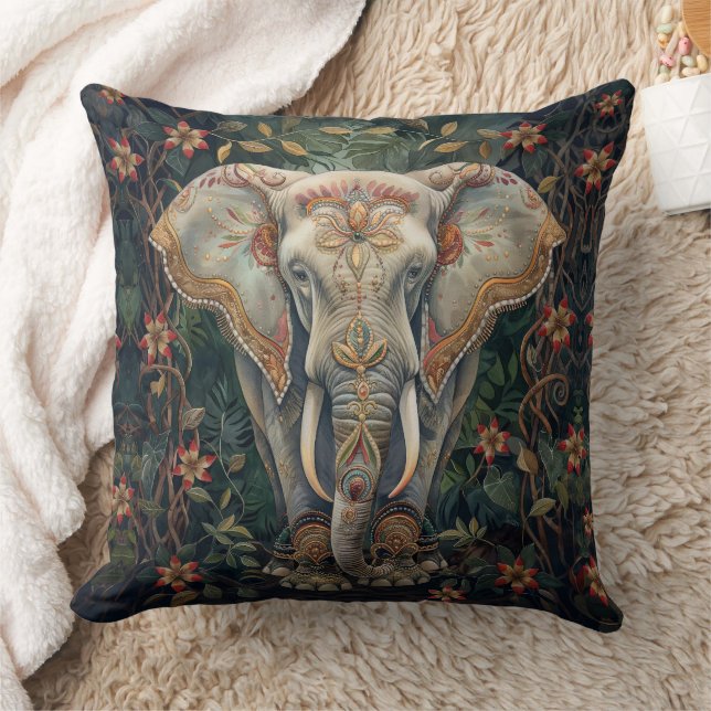 Coussin Boho Chic Éléphant Décoration de Maison Bohème (Couverture)
