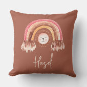 Coussin Boho Chic Rainbow Lion Nom bébé Terracotta (Recto)