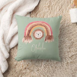 Coussin Boho Chic Rainbow Lion Nom du bébé Sage