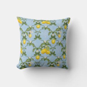 Coussin BOHO Citrus de citron botanique bleu