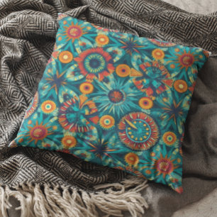 Coussin Boho coloré Bohemian Design Orange Turquoise