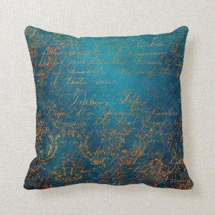 Coussin Boho Copper Blue Script Grunge