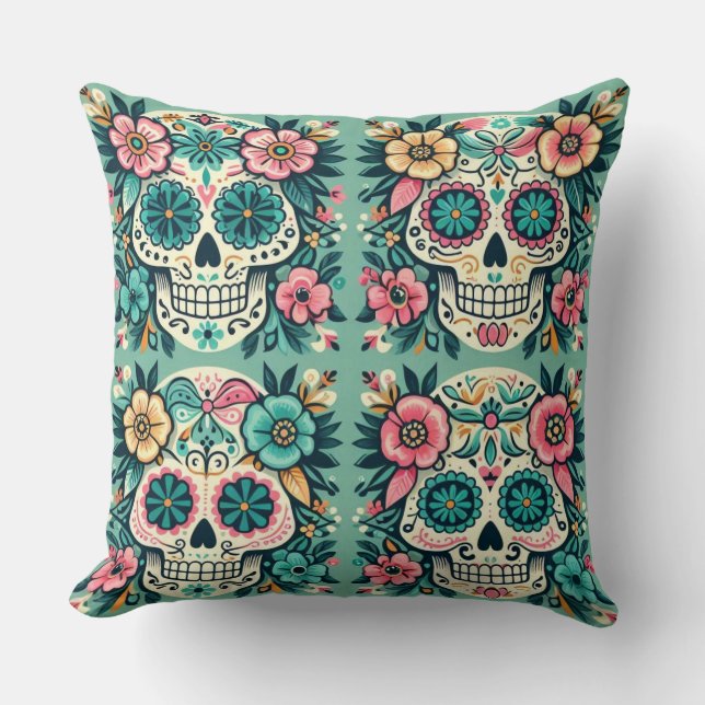 Coussin Boho Crânes de Sucre (Recto)