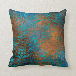 Coussin Boho Cuivre bleu Floral Damask Grunge
