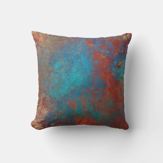 Coussin Boho Cuivre Bleu Orange Rouge Grunge (Recto)