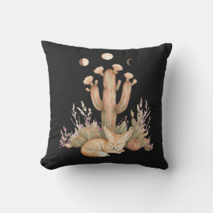 Coussin Boho Désert Fennec Fox Endormi Sous Cactus Saguaro