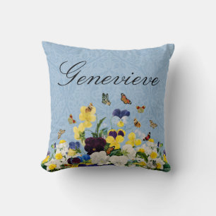 Coussin Boho Élégant Printemps Pensées Jonquilles Papillon