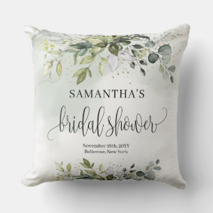 Coussin Boho Eucalyptus branches vertes faux or