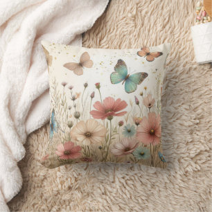 Coussin Boho Fleurs sauvages & papillons