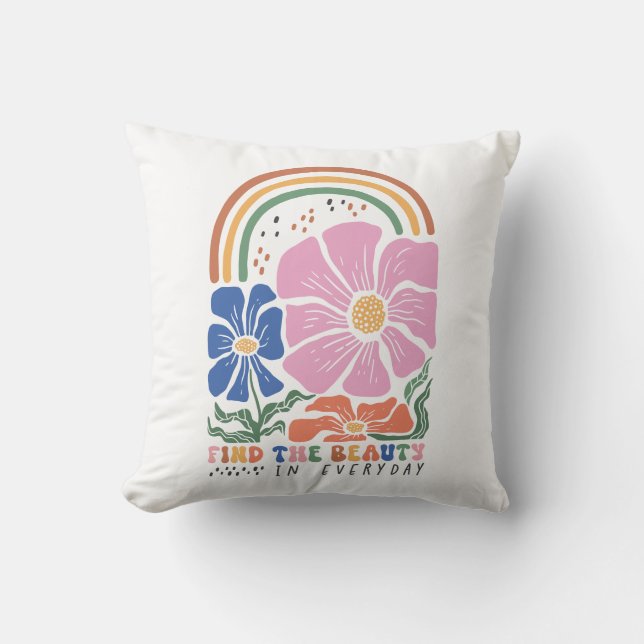 Coussin Boho Floral Cite "Fin La Beauté" (Recto)