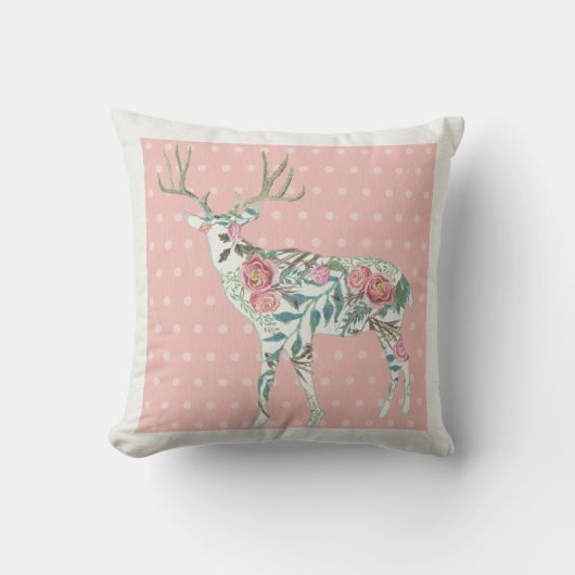 Coussin BOHO Floral Deer w Antlers Dot Motif n Flowers (Recto)