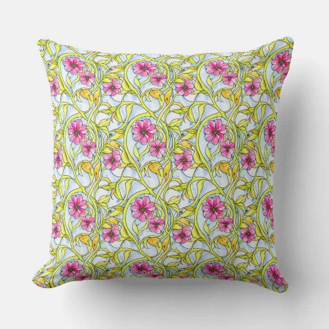 Coussin Boho Floral Motif Chic Bohème Aquarelle (Recto)