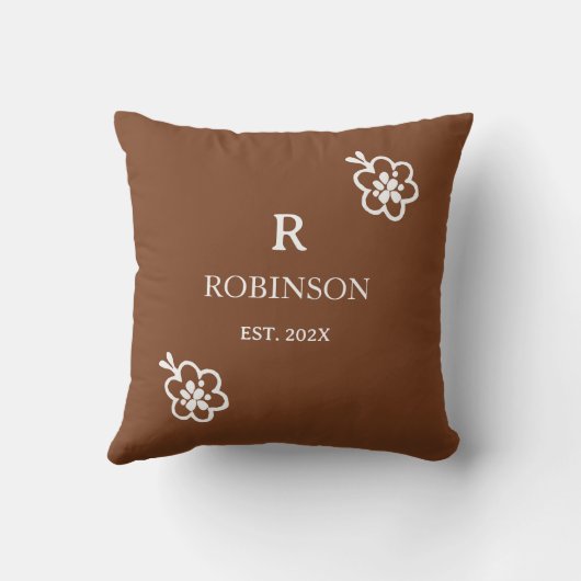 Coussin Boho Floral Orange Brûlé Douce | Monogramme (Verso)