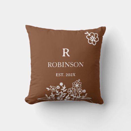 Coussin Boho Floral Orange Brûlé Douce | Monogramme (Recto)