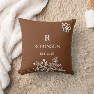 Coussin Boho Floral Orange Brûlé Doux Monogramme