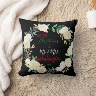 Coussin Boho Floral Premier Noël Personnalisé