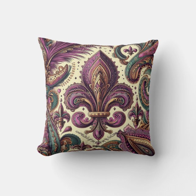 Coussin Boho French Quarter violet fleur de lis (Recto)