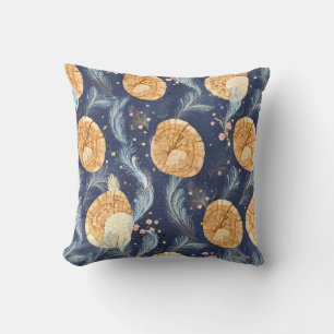 Coussin Boho Grain de Bois Éventail et Navy Plume Botaniqu