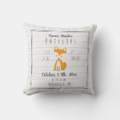 Coussin Boho Grey Fox Baby Boy Stats de naissance (Recto)