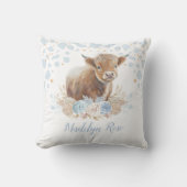 Coussin Boho Highland Cow Blue Gold Floral Baby Boy (Recto)