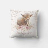 Coussin Boho Highland Vache rose Or Floral Baby Girl (Recto)