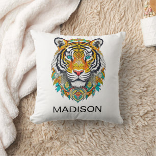 Coussin Boho Hippie Florale Année de l'Art du Tigre