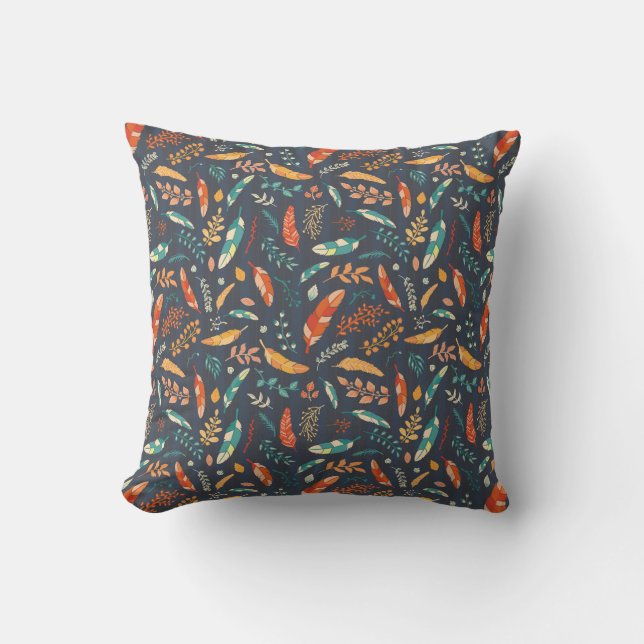 Coussin Boho Hippie Motif de plume (Recto)