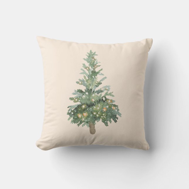 Coussin Boho Joyeux Arbre d'aquarelle de Noël (Recto)