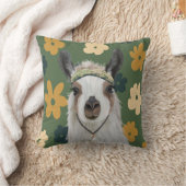 Coussin Boho Llama Green Retro Fleurs (Couverture)