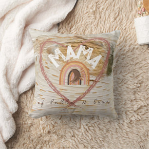Coussin Boho Mama Texte avec plumes de Lune et prénoms d'e