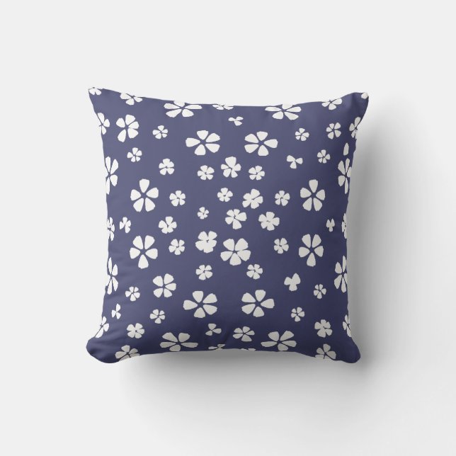 Coussin Boho moderne blanc fleur sauvage poussiéreux bleu  (Recto)